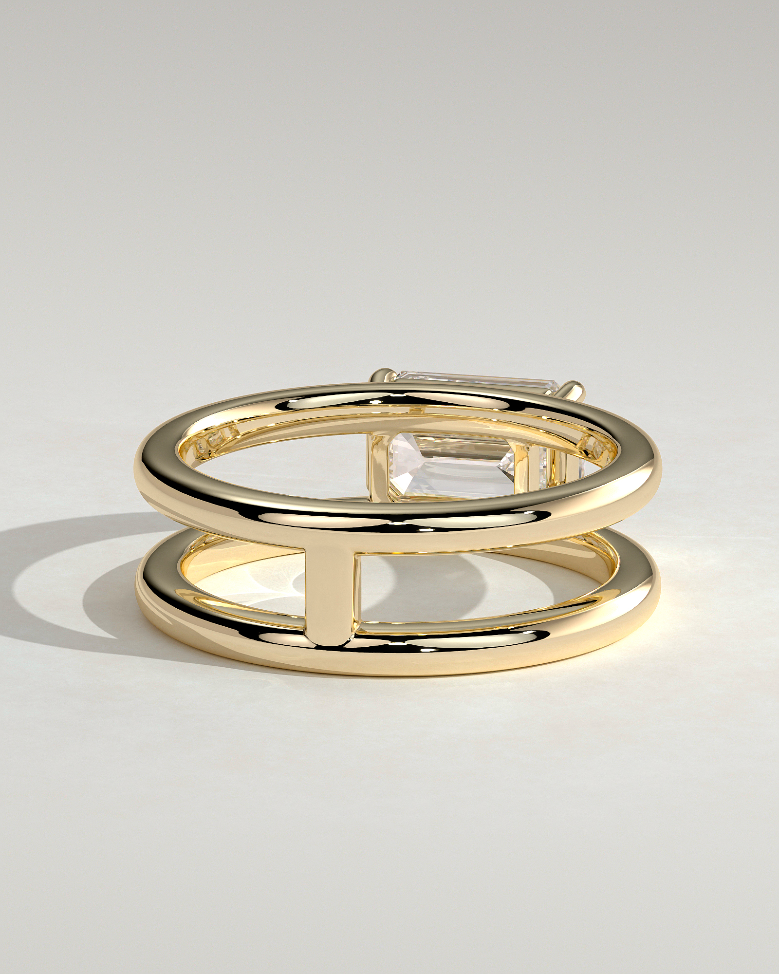 Emerald Pırlanta Çift Bant Tektaş Yüzük